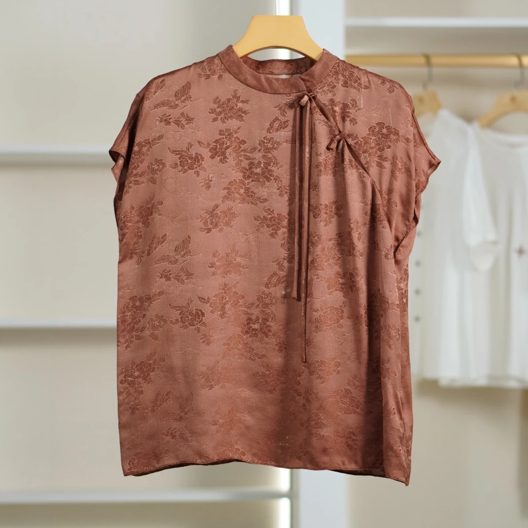 【魏W.D】HD026 女装夏新中式印花小衫桔色2S2704421