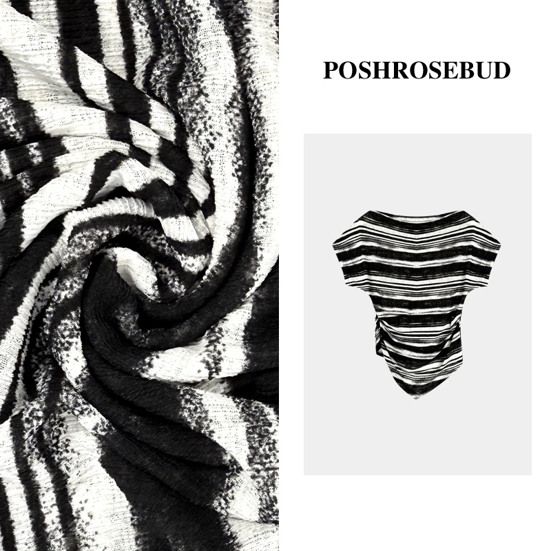 POSHROSEBUD设计师条纹简约收腰百搭气质显瘦女装上衣衫-W61160