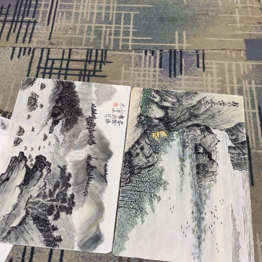 国画四尺三开作品山水11111