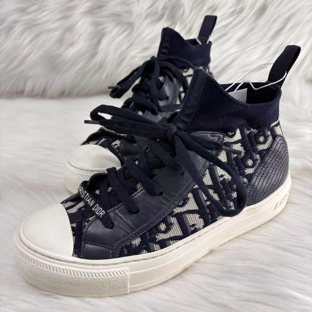 99新 DIOR/迪奥 35.5码/无配件 黑色印花时尚百搭袜套板鞋 xxs833