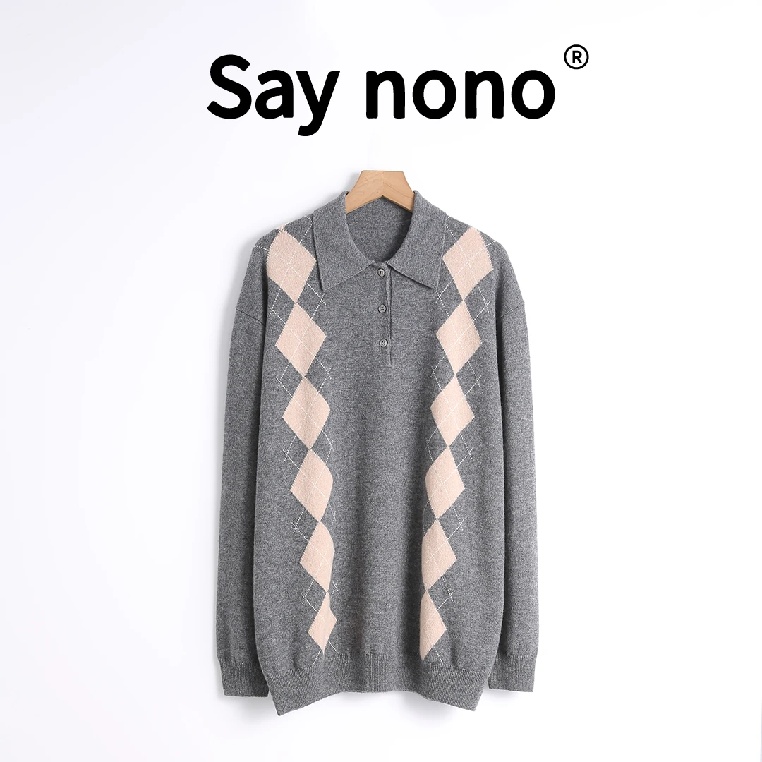 懒猫nono│Saynono 26支＿菱形格上衣套头衫毛针织衫/T24363