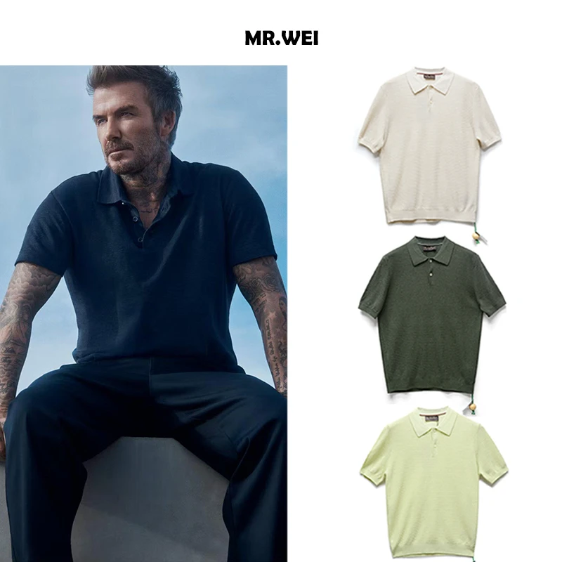 新贵老钱）立体提花纹理感14针透气宽松polo衫 男士翻领短袖针织衫