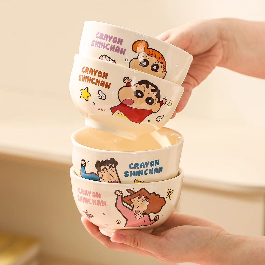 川岛屋蜡笔小新一家三口陶瓷饭碗家用一人一个儿童碗个人专用碗具