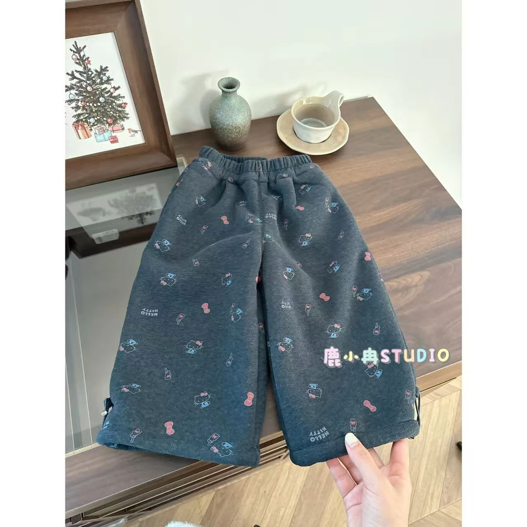 【鹿小冉】韩版女童可爱卡通加绒加厚卫裤2025儿童冬款休闲裤6087