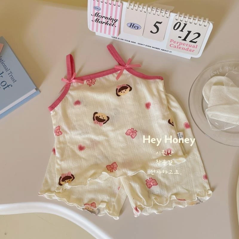 家居服套装睡衣印花女宝宝女童吊带短裤夏季儿童夏装可爱薄款