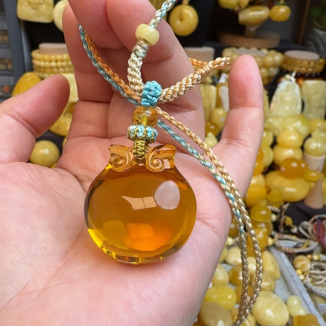 琥珀套链未镶嵌天然俄料金珀宝瓶吊坠