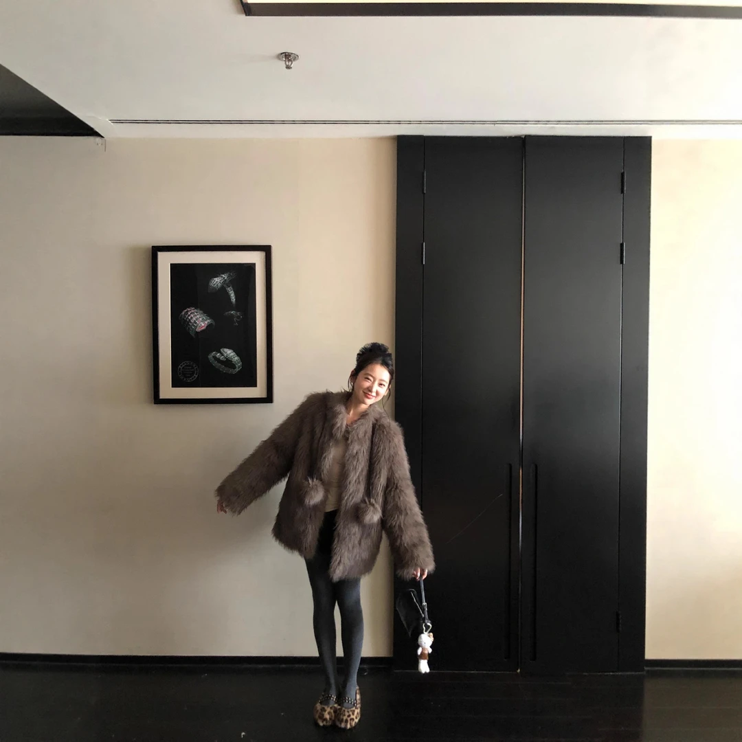 崇福衫韵宅女椰奶球仿狐狸毛环保皮草外套女可爱宅女风