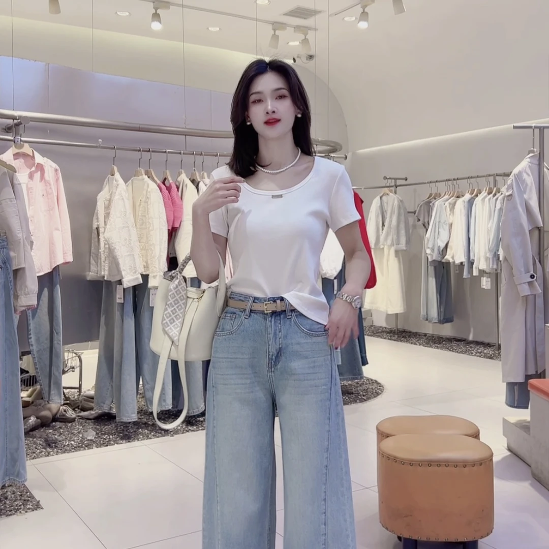 【纸片人】圆领百搭时尚夏季纯色修身 t恤