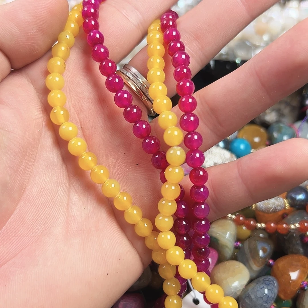 玛瑙/玉髓合金珠宝半成品A624，玛瑙圆珠2条6mm