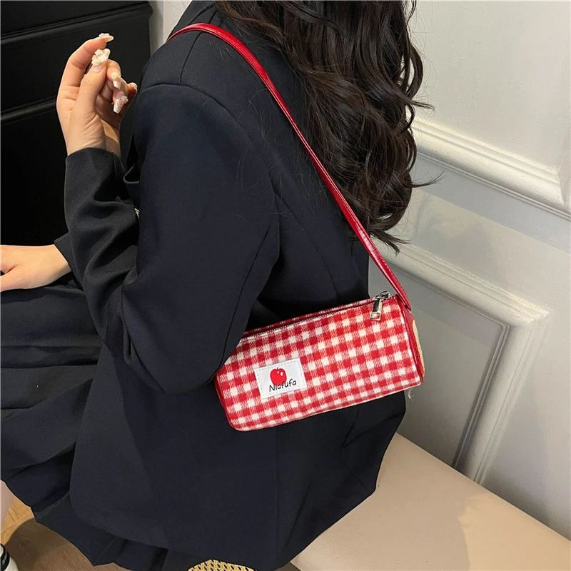 2025新款小众百搭大容量立体小背包单肩洋气时尚小包包格纹休闲