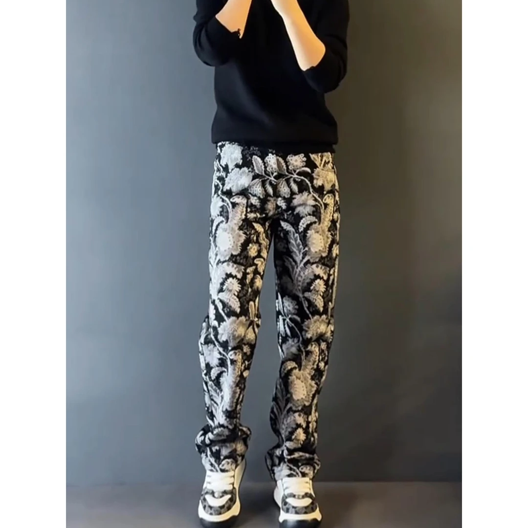 轻奢男装大码潮牌男士时尚新款秋冬休闲高端慵懒风阔腿显瘦长裤潮