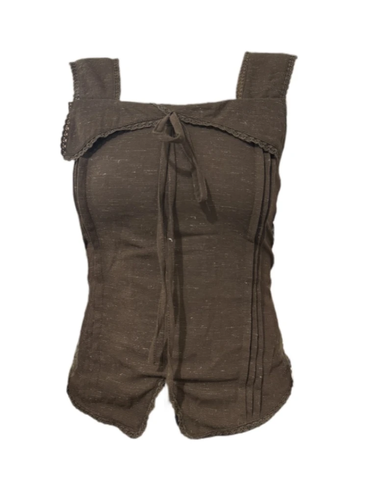 【Amy家】纯欲辣妹性感无袖背心女夏季设计感后背打揽蕾丝拼接上衣