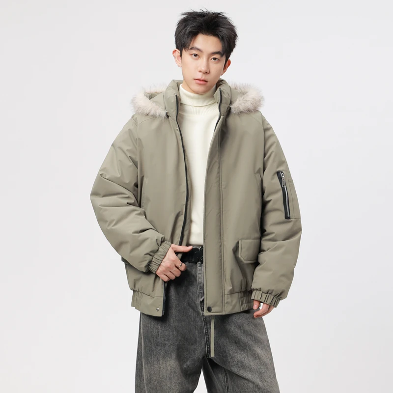 稻草人新款秋冬季男士外套休闲棉服棉衣美式复古毛领加绒宽松连帽