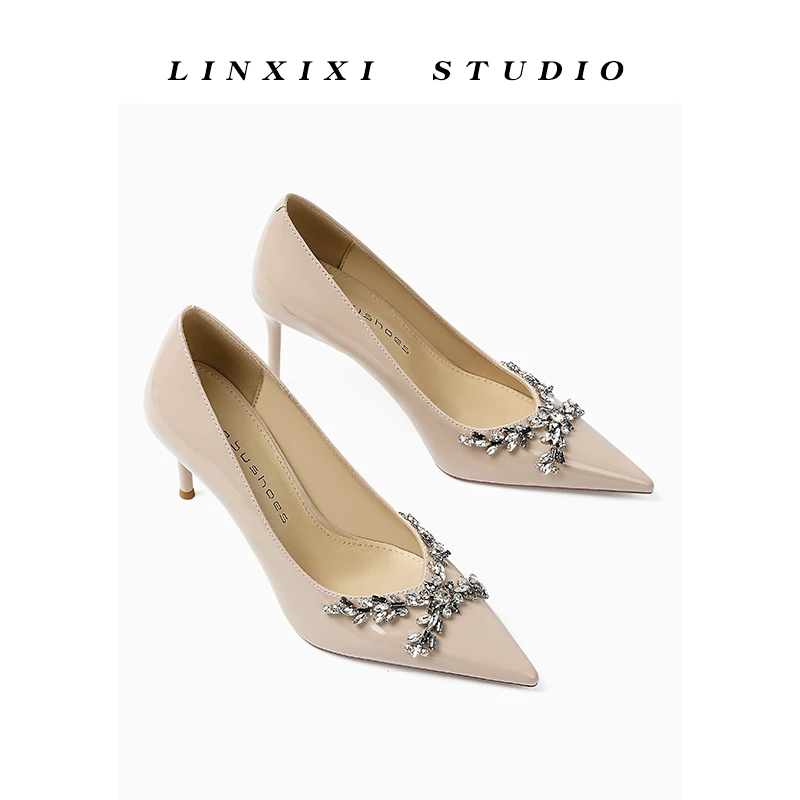 法式黑色水钻高跟鞋2025新款性感尖头气质高跟鞋女显瘦显高单鞋女