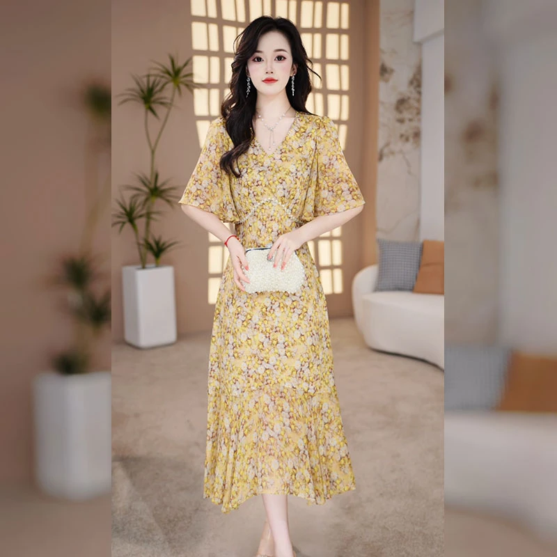 【千羽定制】法式碎花连衣裙2025年夏季新款气质女人味显瘦鱼尾裙子