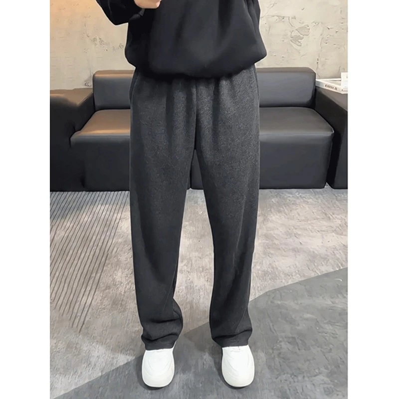 深灰色糯米卫裤男款秋冬季松弛感阔腿裤cleanfit直筒垂感休闲长裤