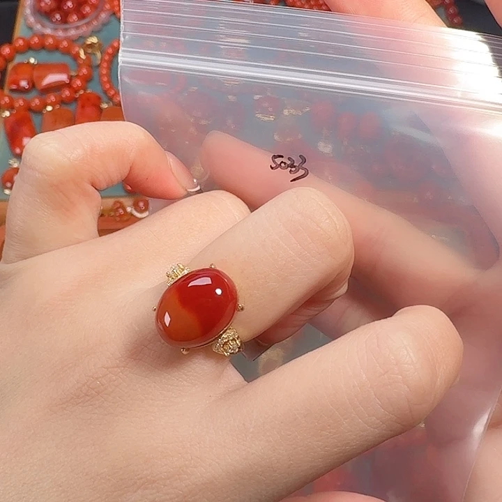 南红玛瑙银S925镶嵌戒指