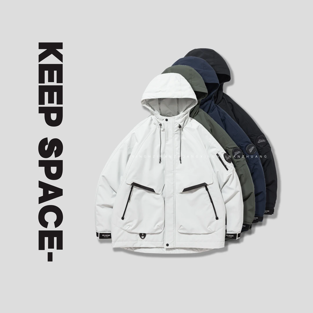 男装秋冬二棉工装冲锋衣户外保暖夹克连帽棉衣24411#0002