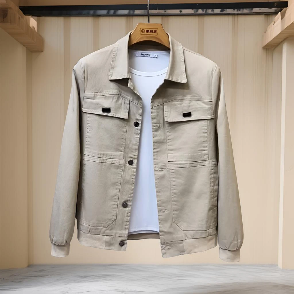 2025年新秋季新品男士翻领单排扣百搭高级感夹克外套舒适潮流气质