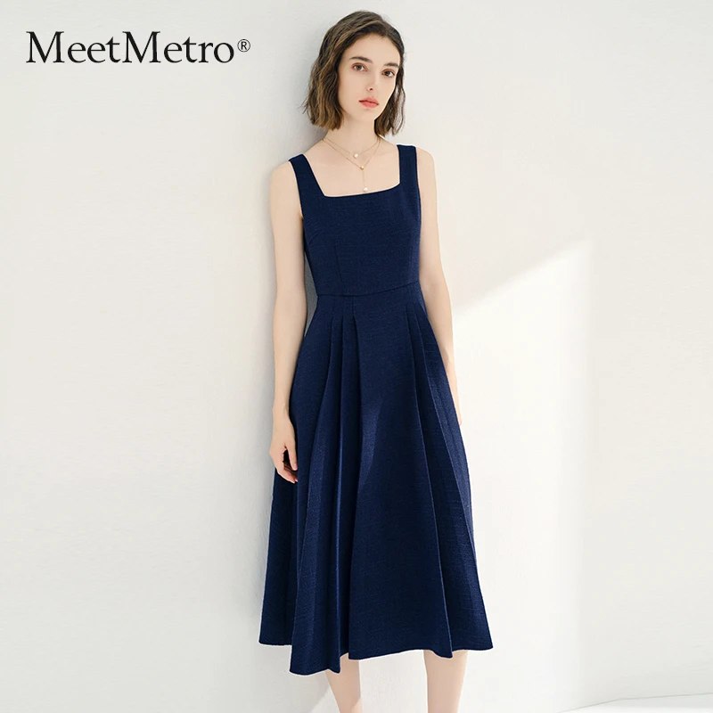 MeetMetro玛依尔高级感提花背心连衣裙女2025春季新款内搭吊带裙