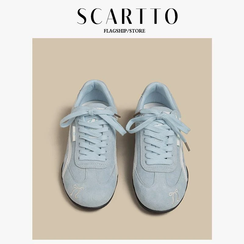 红色德训鞋女2025春夏新款复古平底板鞋小众苹果鞋休闲运动阿甘鞋