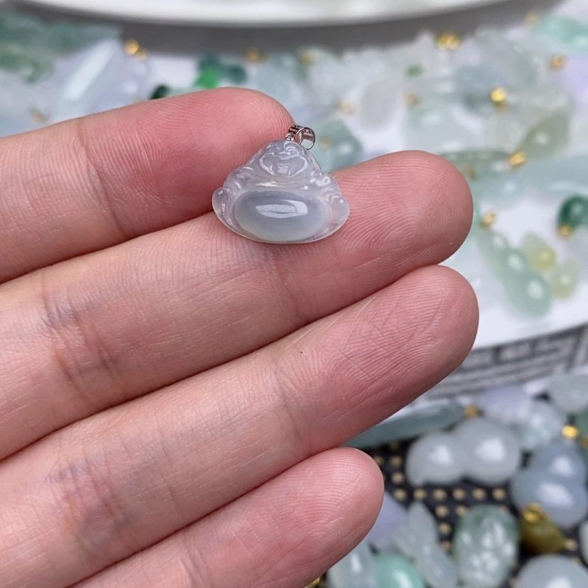 【闪购商品】翡翠吊坠(不含链)18K金镶嵌斑****睡小佛