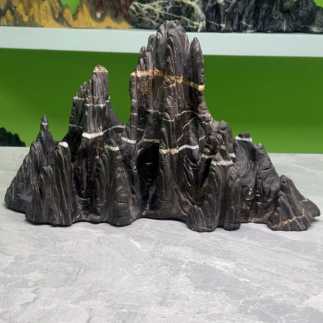 二***乐石材灵璧石山型摆件