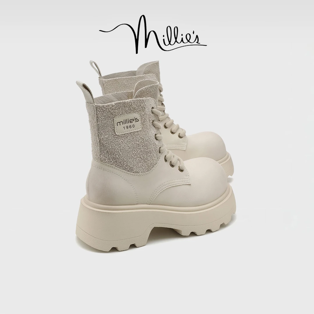 millies妙丽秋冬款时尚马丁靴短靴2025年秋季新款厚底系带时装靴