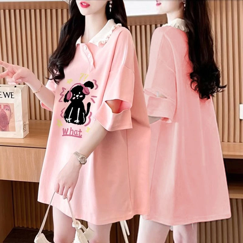 纯棉网红Polo领短袖T恤女夏季新款韩版大码休闲百搭半袖体恤上衣