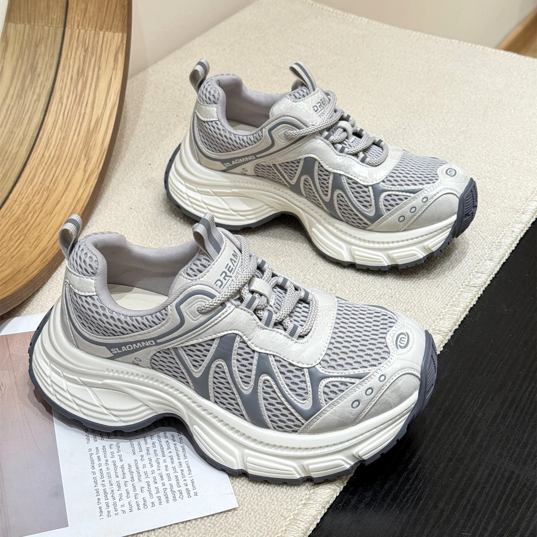 真皮厚底潮酷松糕超火老爹鞋女2025新款秋网红爆款时髦拼色运动鞋