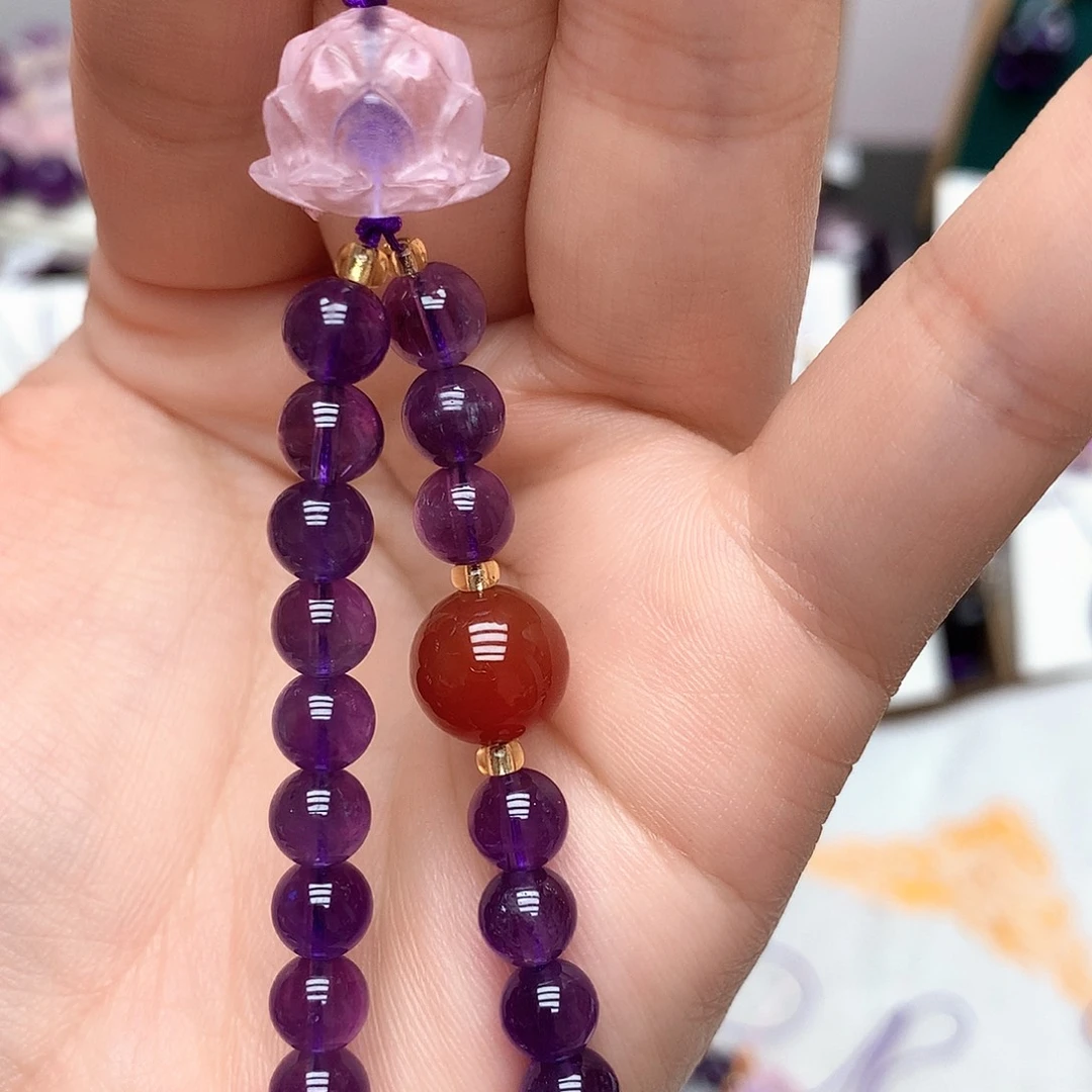 紫晶未镶嵌珠宝半成品L莲花手机挂件