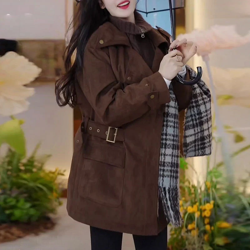 拼接加厚立领棉服女士2025冬季新款宽松廓形收腰中长款棉袄大衣女