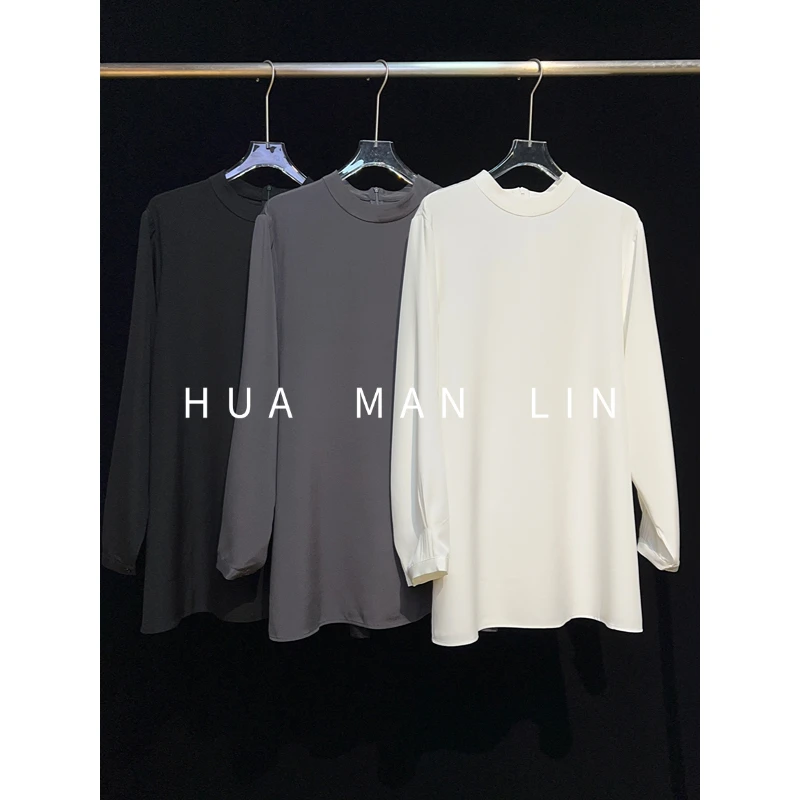 【花满林】三色小立领后拉链袖捏褶重磅真丝桑蚕丝长袖上衣259881