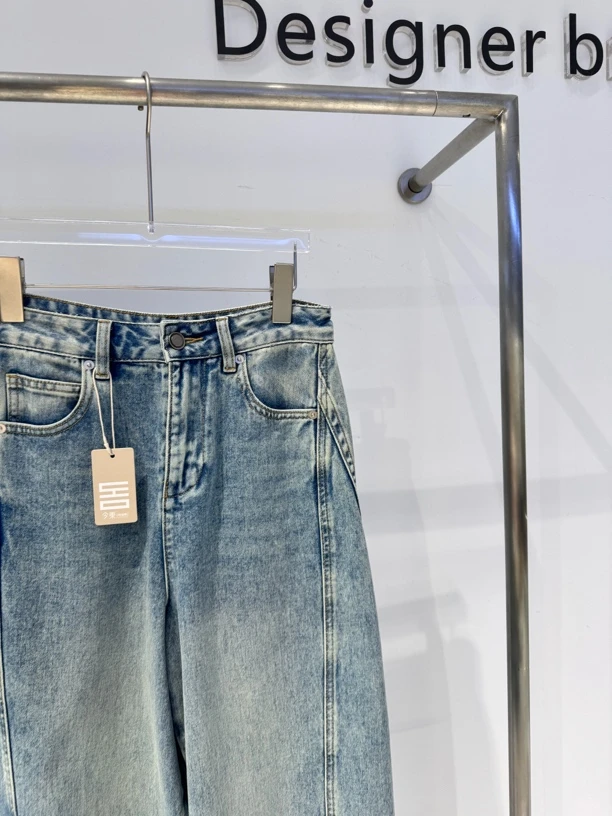 慵懒风松弛感高腰阔腿时尚休闲牛仔裤