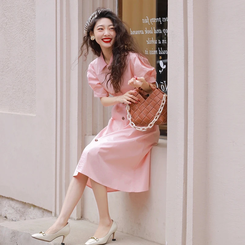 22239连衣裙显瘦气质小个子夏季法式收腰甜美ol时尚复古小众修身