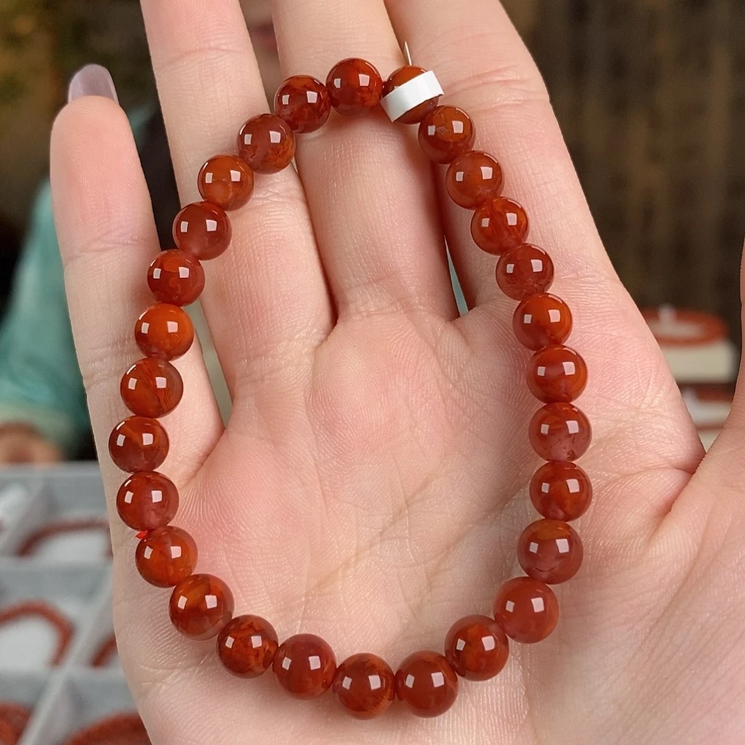 未镶嵌手链南红玛瑙火焰纹7mm+原矿