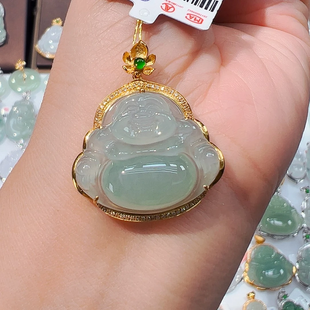 翡翠18K金镶嵌吊坠(不含链)佛公