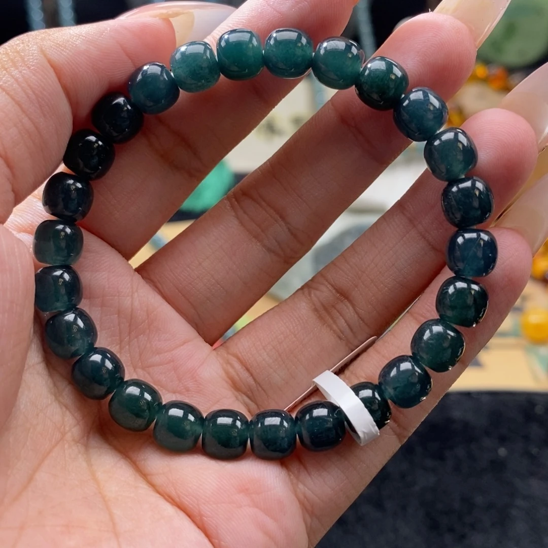 翡翠未镶嵌手串卡7.8mm墨蓝绿老型26颗有色根福利款