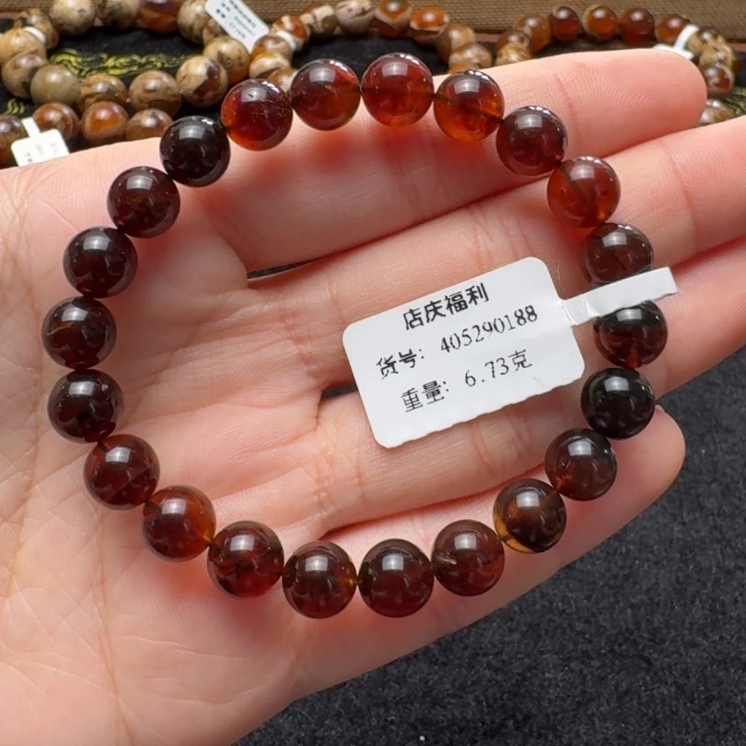 琥珀未镶嵌珠宝奇石8mm红蜜单圈