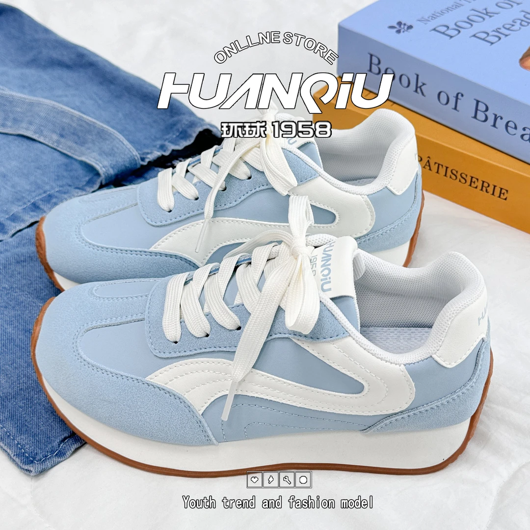 环球海盐蓝阿甘鞋女2025夏季新款轻便软底小众厚底增高休闲运动鞋