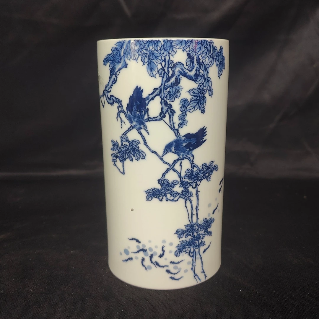 古陶瓷青花花鸟笔筒-0128