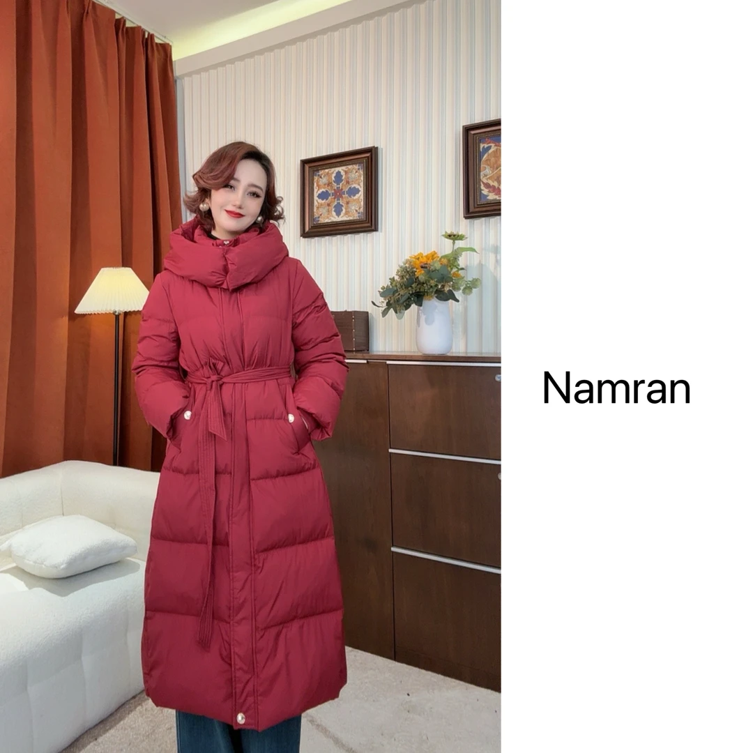 【NAM RAN】时尚连帽保暖收腰长款羽绒服2412121