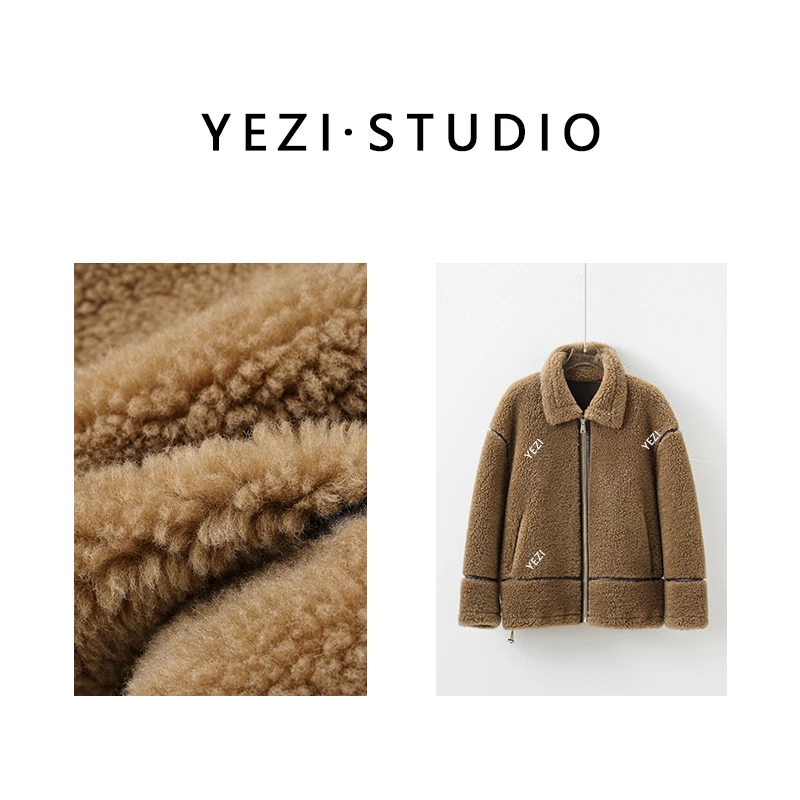 【菲林假日】美利奴羊毛高克重柔软蓬松翻领夹克羊羔毛外套25410009