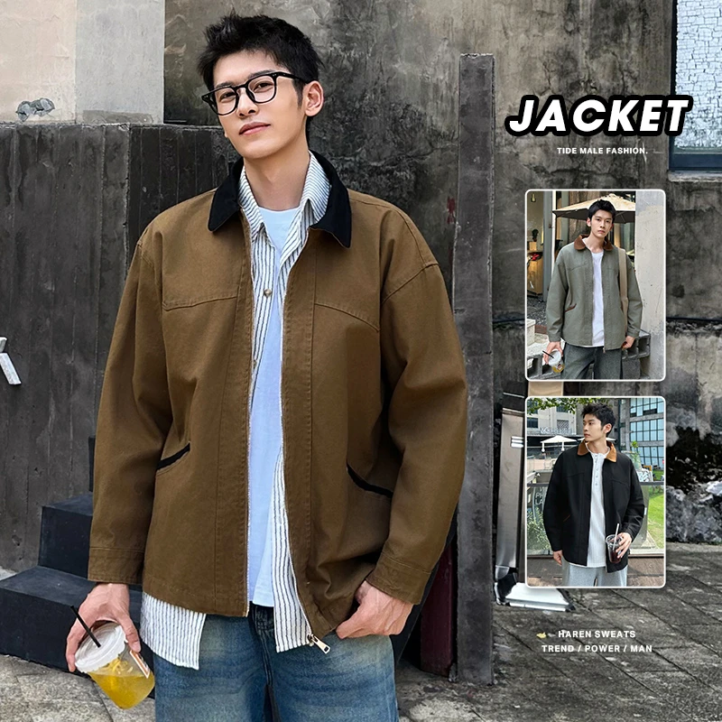 Power Planet美式夹克立领休闲纯色复古秋款户外工装飞行百搭外套