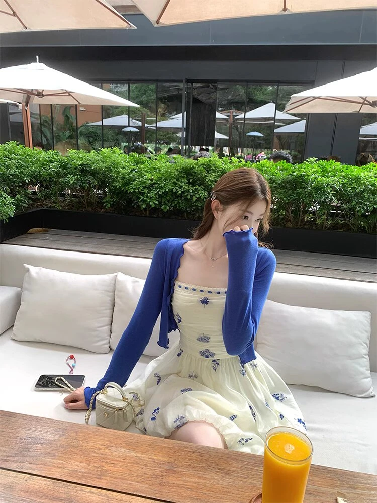 新中式国风【海盐coco】法式吊带连衣裙春夏花苞裙+开衫