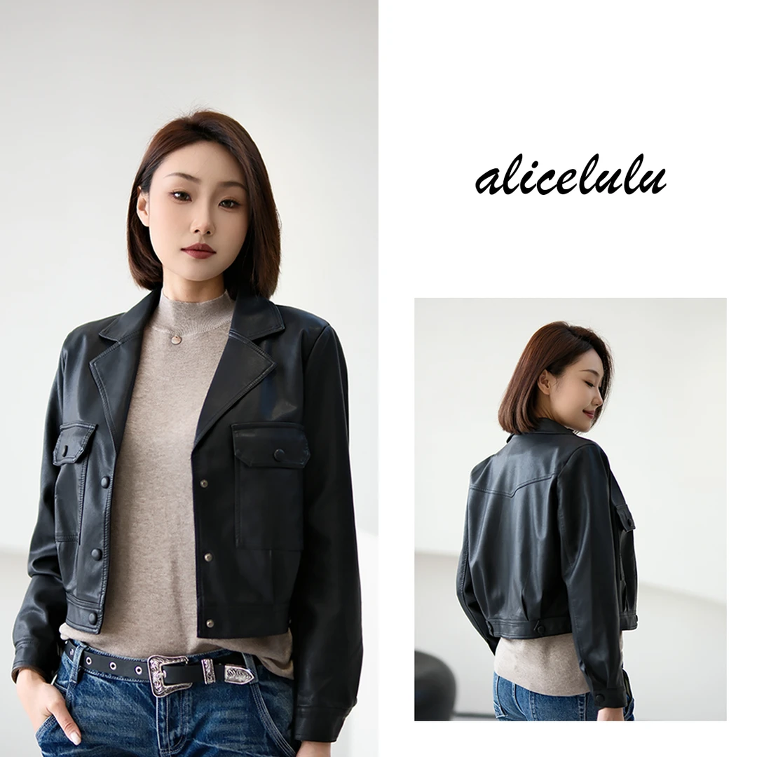 1 ALICE“黑咖雅调”短外套 复古皮质 明线工致 S2142087Tr