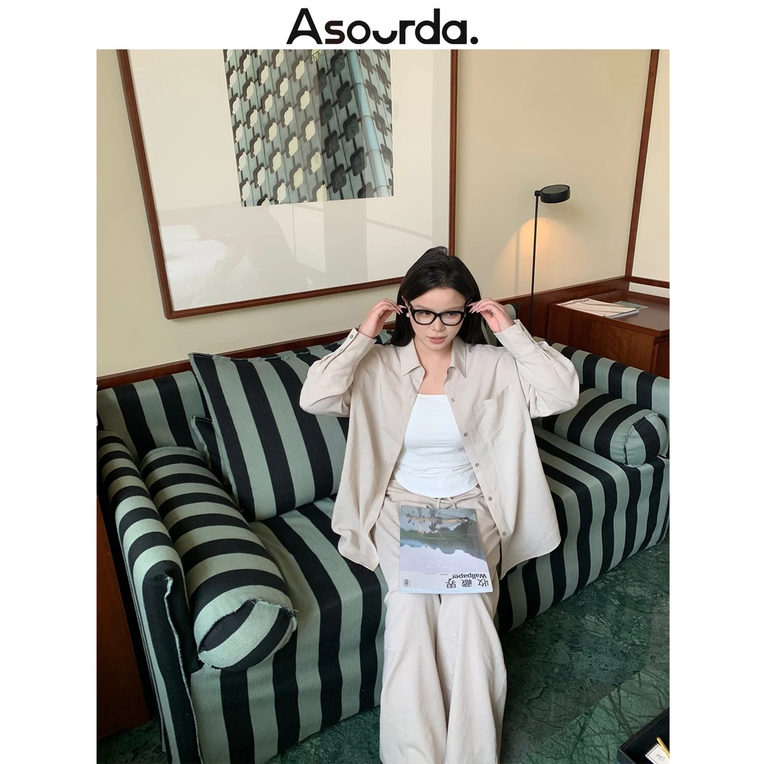 一口苏达散文诗 秋季女款ins韩系慵懒松弛时尚棉麻感宽松休闲套装