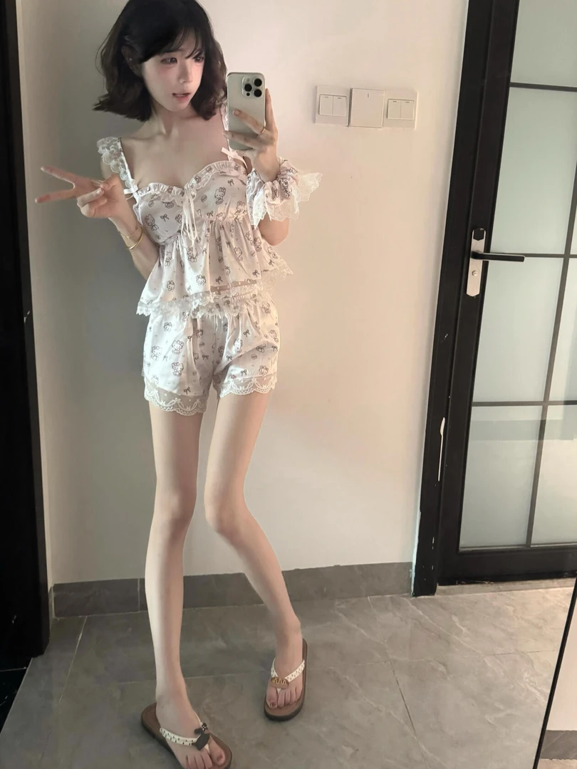 【甜美少女风】卡通HelloKitty睡衣女夏季短裤套装大码可外穿家居服
