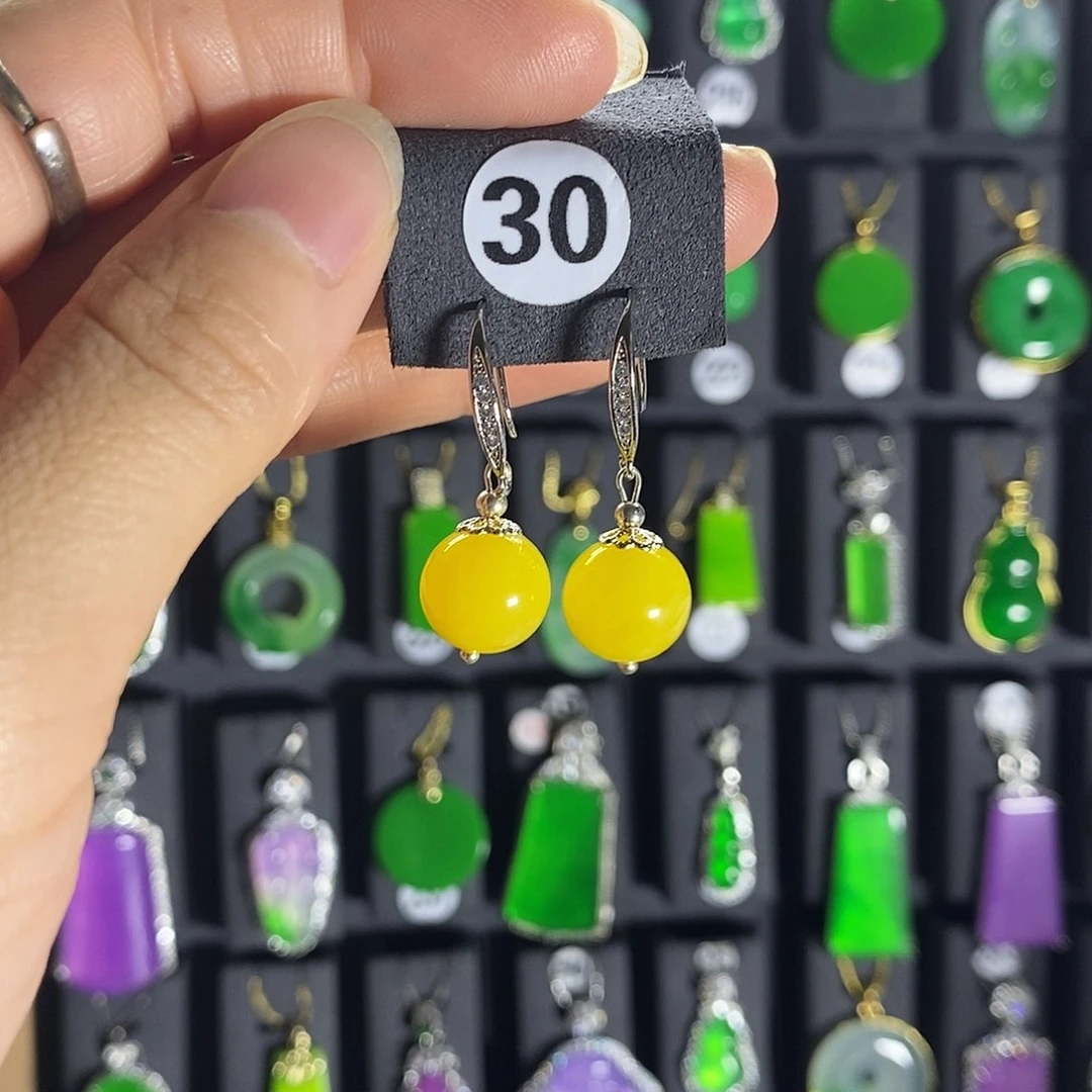 蜜蜡银S925镶嵌耳饰30