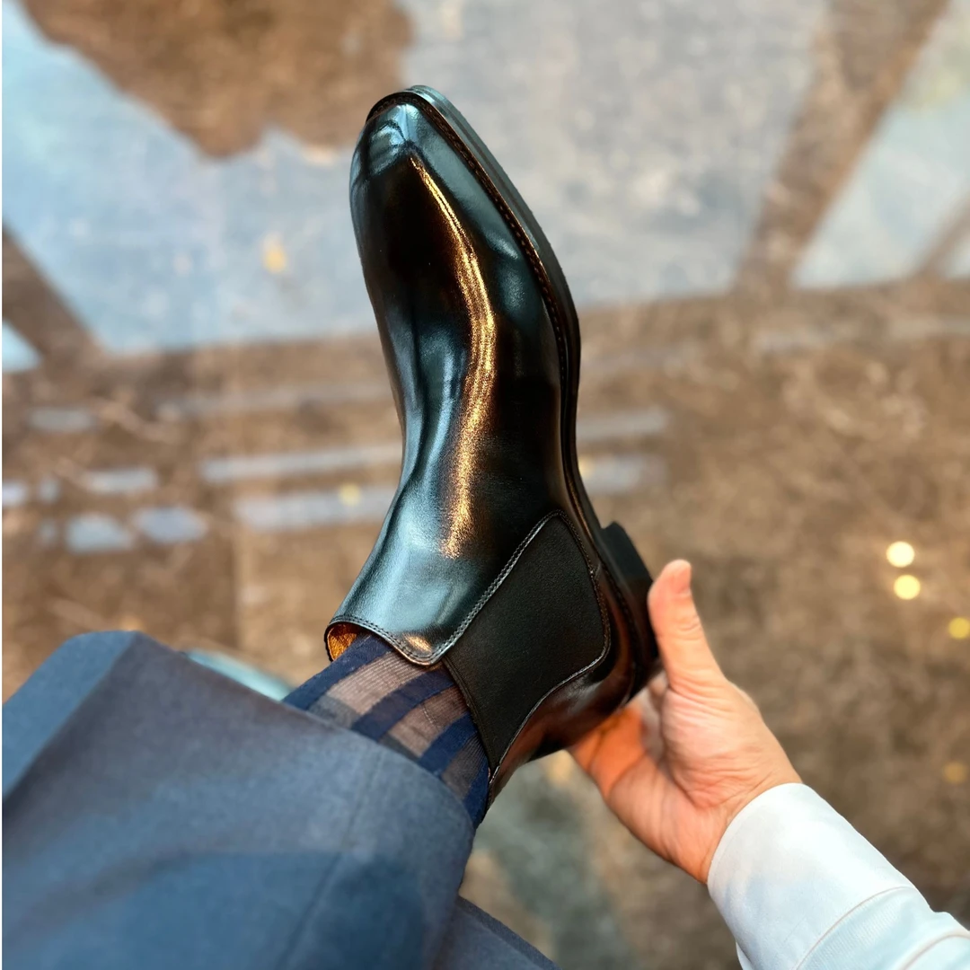 新品特价轻职风素面中帮方头切尔西靴纯手工英伦风时尚皮鞋男